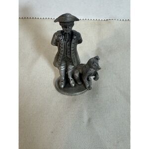 Fort Pewter Colonial Man With‎ Dog Figurine Vintage